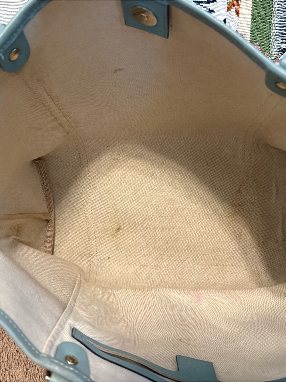 Gucci Beige GG Canvas Tote with Blue Trim - Picture 4 of 6